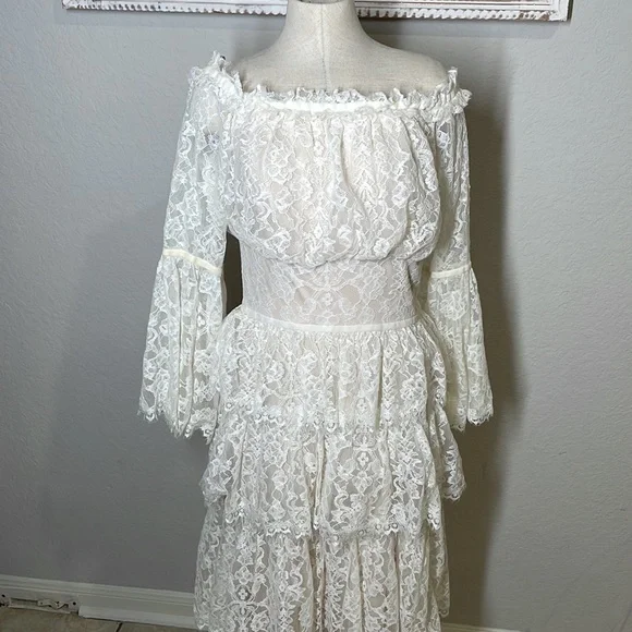 Tadashi Shoji Jacquin off shoulder lace dress size 10 - Picture 3 of 10